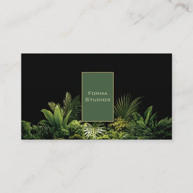 Dark Jungle Tropical Foliage Minimalist Black Visitkort (Framsida)