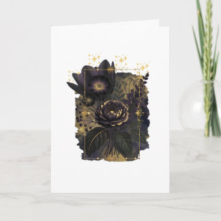 Dark Magical Floral Bouquet in Golden Frame Kort