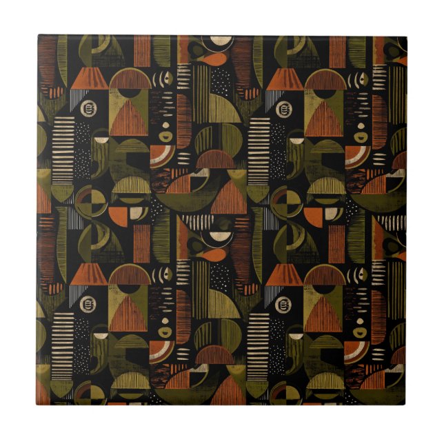 Dark Mid Century Geometric Pattern (1) Kakelplatta (Framsidan)
