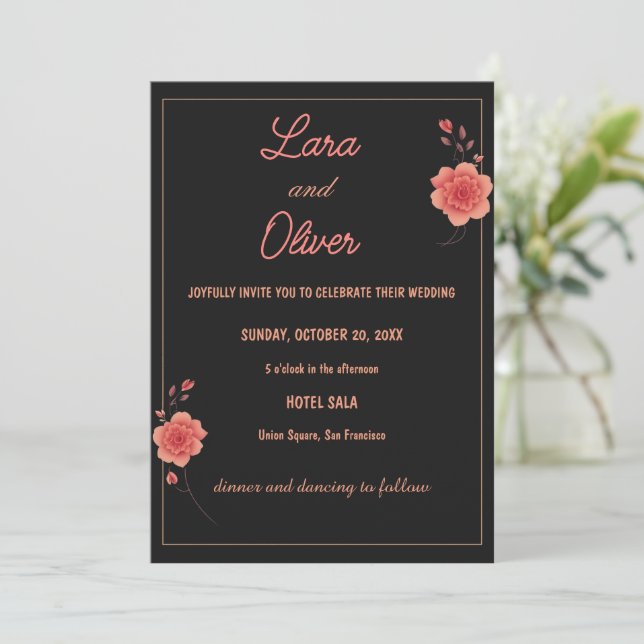 Dark Minimal Rose Wedding Invitation Elegant Rom Inbjudningar (Stående Fram)