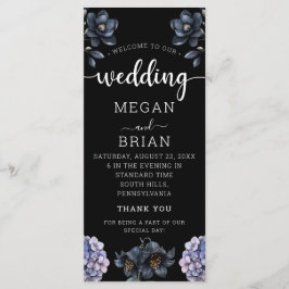Dark Moody Black Floral Classic Typography Wedding Program