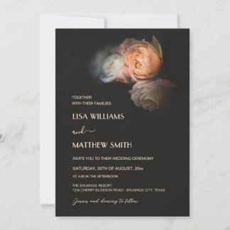 Dark Moody Blush Apricot Roses Wedding Inbjudningar