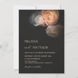 Dark Moody Blush Apricot Roses Wedding Inbjudningar
