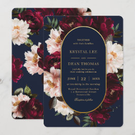 Dark Moody Burgundy Blush Navy Blue Floral Wedding Inbjudningar
