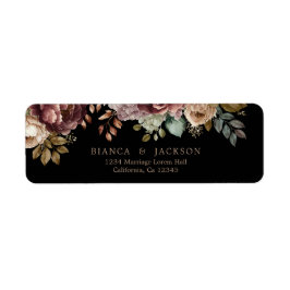 Dark moody Burgundy floral Wedding Return address Returadress Etikett