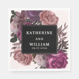 Dark moody burgundy maroon floral black wedding pappersservett