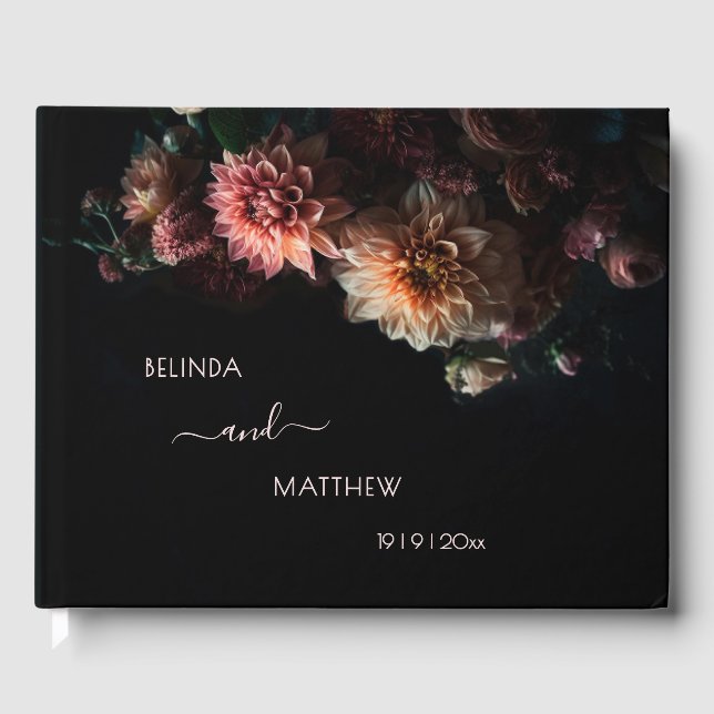 Dark Moody Chrysanthemum Flowers | Wedding Gästböcker (Framsida)