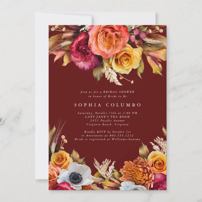 Dark Moody Fall Floral lRomantic Bridal Shower  Inbjudningar (Framsida)