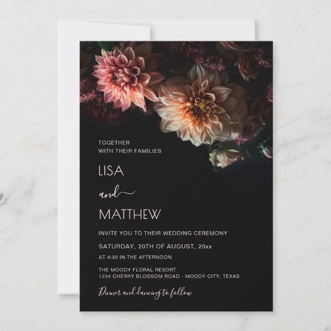 Dark Moody Floral | Casual Wedding Inbjudningar (Framsida)
