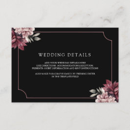 Dark Moody Floral Frame Black Wedding Details Tilläggskort