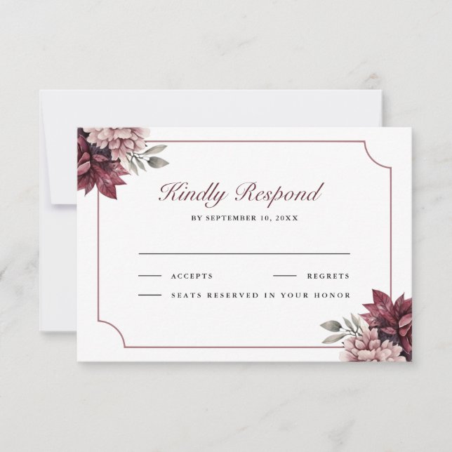 Dark Moody Floral Frame Wedding RSVP Card OSA Kort (Framsida)