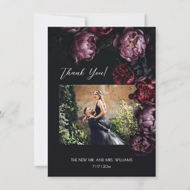 Dark Moody Floral Wedding Thank You Tack Kort (Framsida)