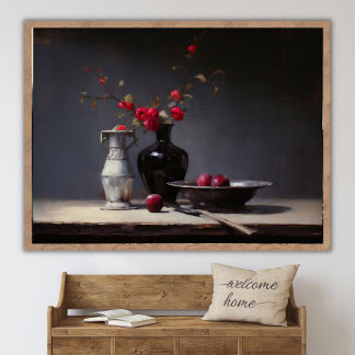 Dark Moody Flower Still Life Painting, Timeless Vi Poster