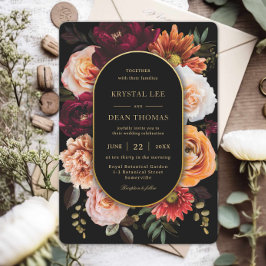 Dark Moody Orange Rust Burgundy Floral Wedding Inbjudningar