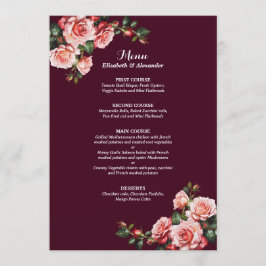 Dark moody pink and red roses burgundy  wedding meny