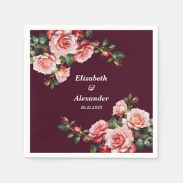 Dark moody pink and red roses burgundy wedding  pappersservett