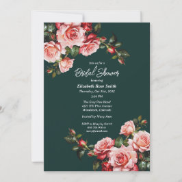 Dark moody pink and red roses green bridal shower inbjudningar