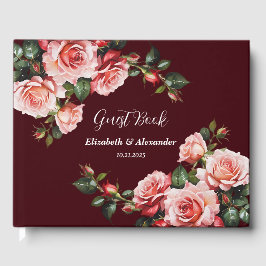 Dark moody pink and red roses maroon  wedding gästböcker