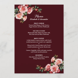 Dark moody pink and red roses maroon wedding meny