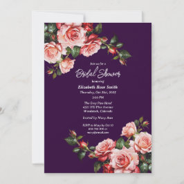 Dark moody pink and red roses purple bridal shower inbjudningar