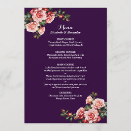 Dark moody pink and red roses purple wedding meny