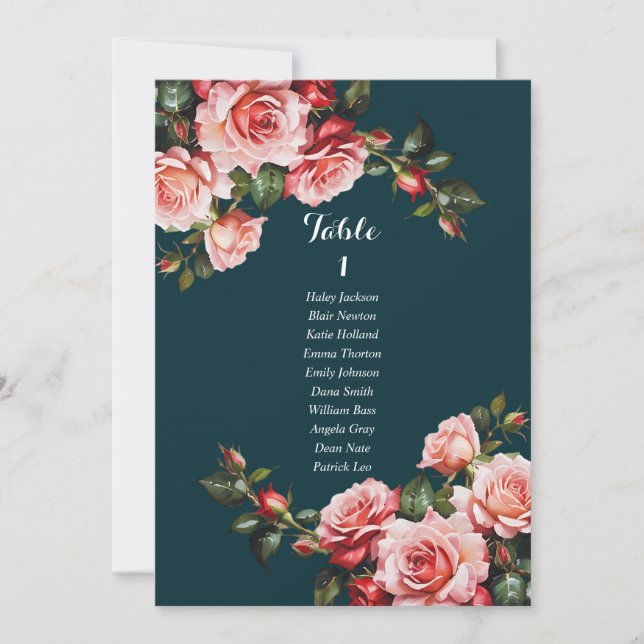 Dark moody pink and red roses seating chart card inbjudningar (Framsida)