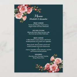 Dark moody pink and red roses teal wedding meny