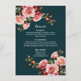 Dark moody pink and red roses teal wedding tilläggskort