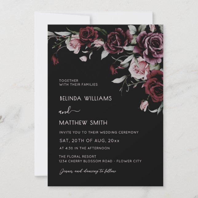 Dark Moody Roses Black Background | Photo Wedding Inbjudningar (Framsida)