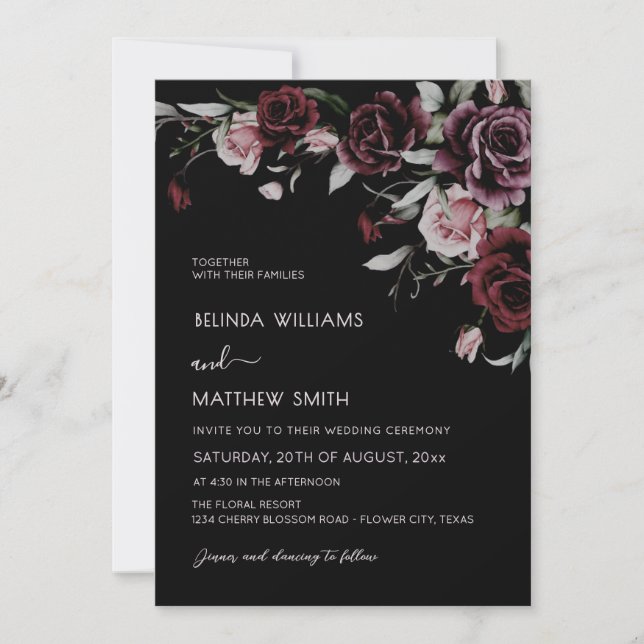 Dark Moody Roses Black Background | Photo Wedding Inbjudningar (Framsida)