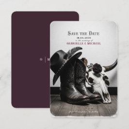 Dark Moody Western Cowboy Skull Rose Wedding Save  Spara Datumet