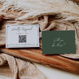 Dark Moss Green Whimsical Boho QR Code Wedding  OSA Kort