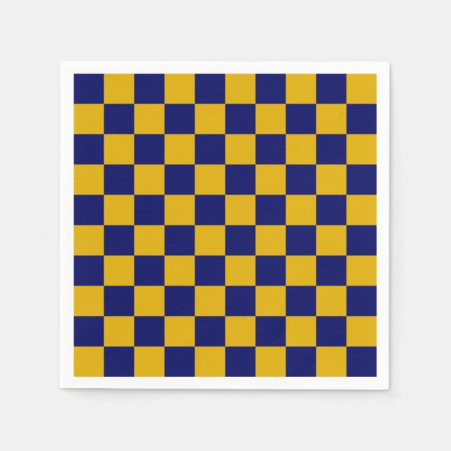 Dark Navy and Mustard Yellow Checkerboard Pappersservett (Framsidan)