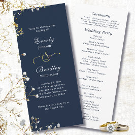 Dark Navy Background Elegant Minimal Wedding Program
