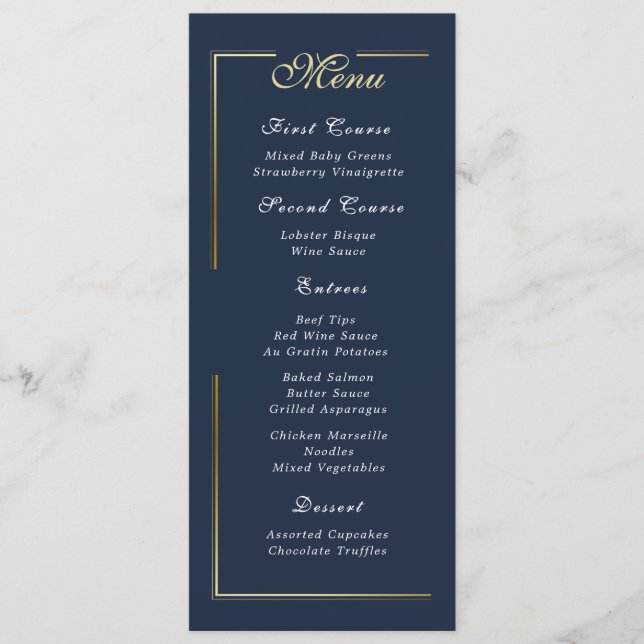 Dark Navy Blue Gold Frame White Script Menu Choice Program (Framsida)