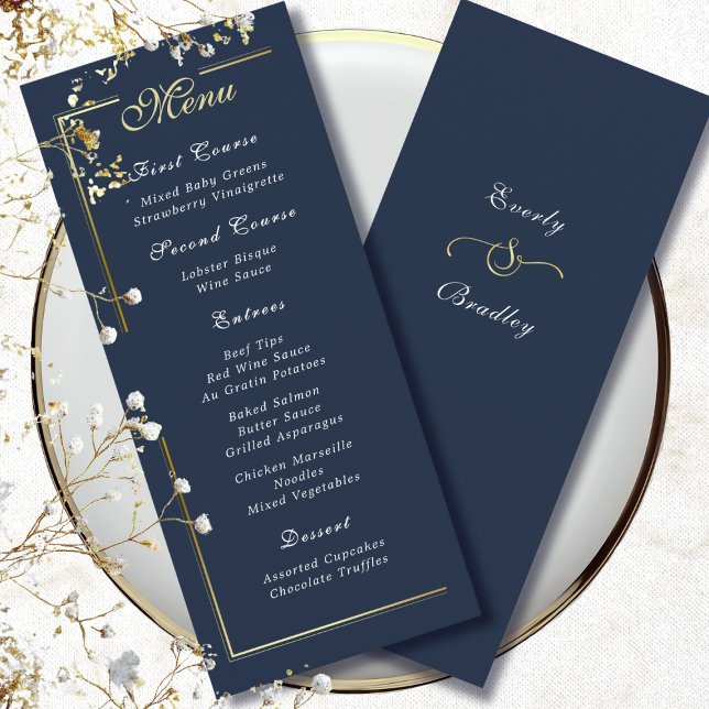 Dark Navy Blue Gold Frame White Script Menu Choice Program (Skapare uppladdad)