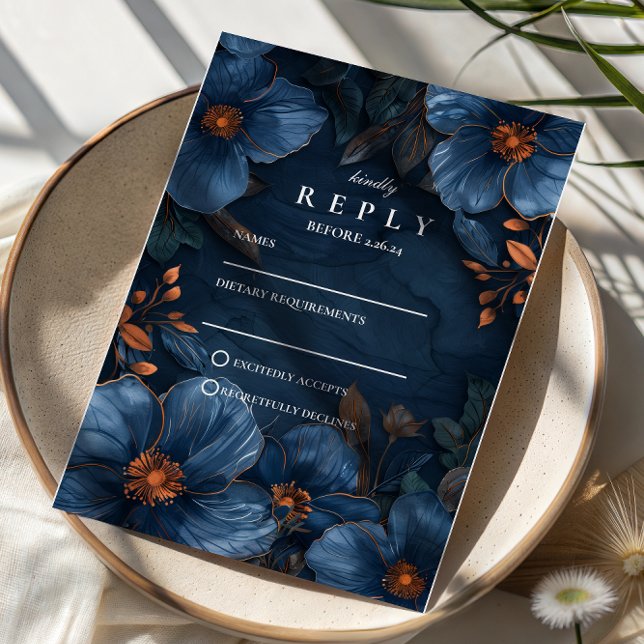 Dark Navy Botanical Romance OSA Kort (Skapare uppladdad)