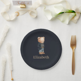 Dark Navy Custom Name Teddy Bear Boy Baby Shower