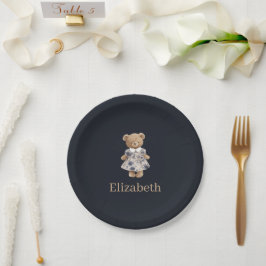 Dark Navy Custom Name Teddy Bear Girl Baby Shower