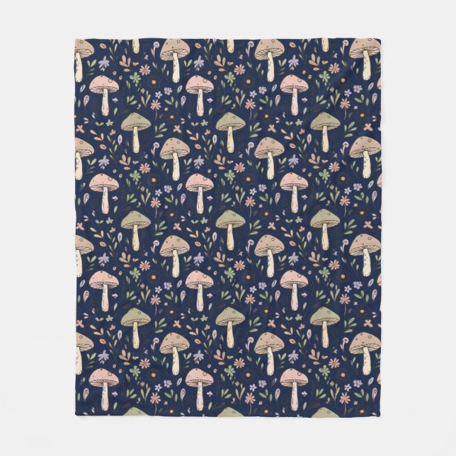 Dark Navy Fungi | Minimalist Office Cozy Gift Fleecefilt (Framsidan)
