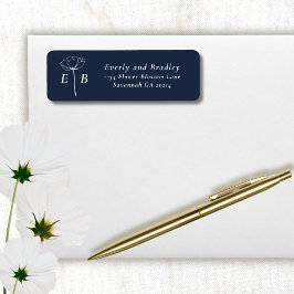 Dark Navy White Monogram Floral Accent Address Returadress Etikett