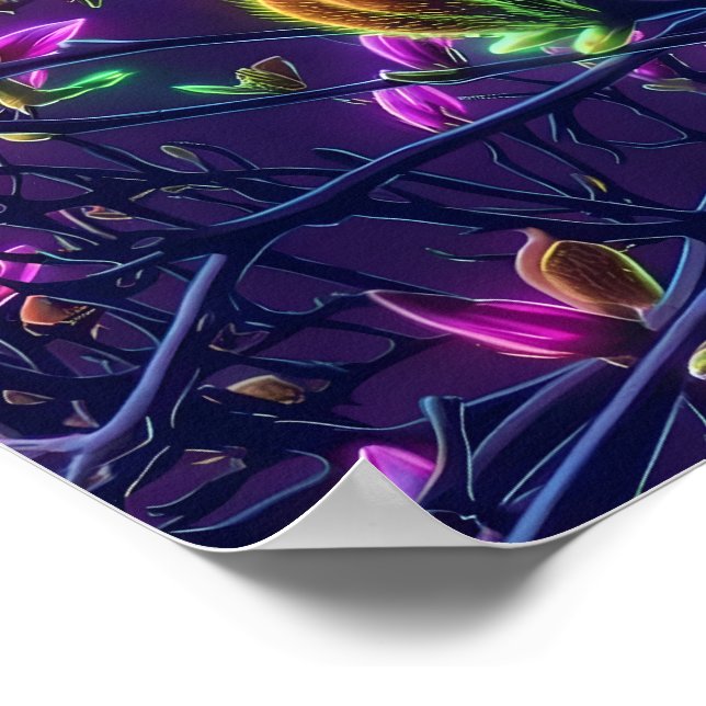 Dark Neon Magnolia Botanical Poster (Hörn)