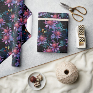 Dark Neon Tropical Purple Floral Pattern Presentpapper