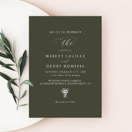 Dark Olive Green Formal Modern Typography Wedding Inbjudningar