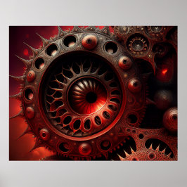 Dark Orange Steampunk Mandelbrot Fractal Poster