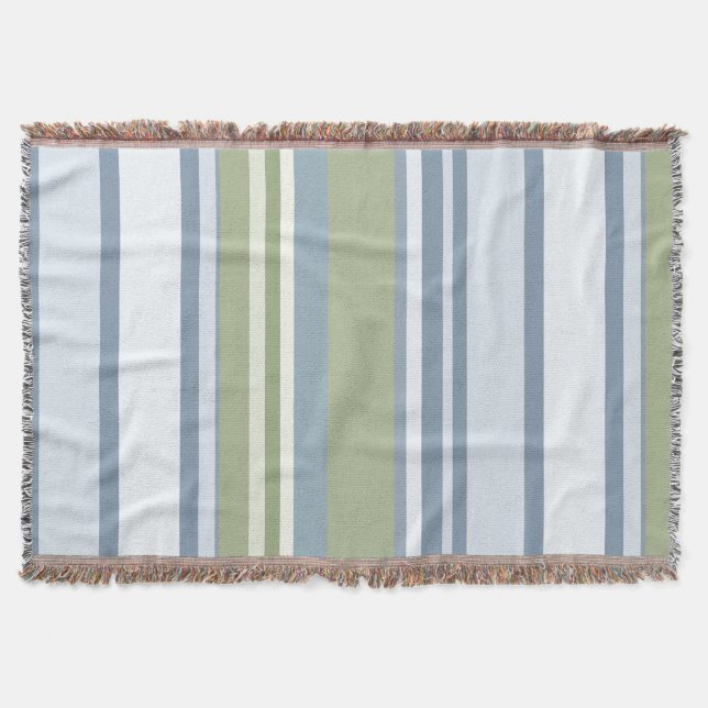 Dark Pastel Blue and Spring Rain Stripes Filt (Framsidan)