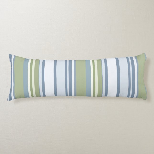 Dark Pastel Blue and Spring Rain Stripes Kroppskudde (Framsidan)