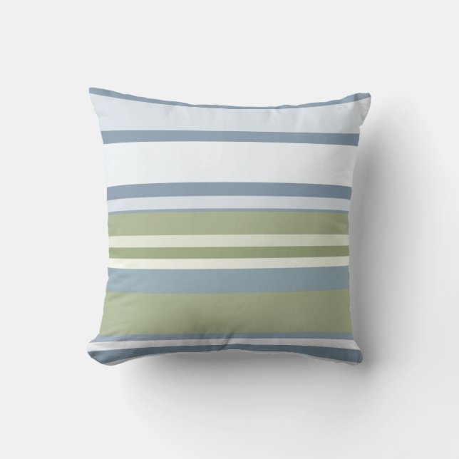 Dark Pastel Blue and Spring Rain Stripes Kudde (Framsida)