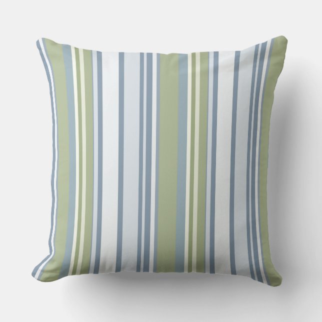 Dark Pastel Blue and Spring Rain Stripes Kudde (Framsida)