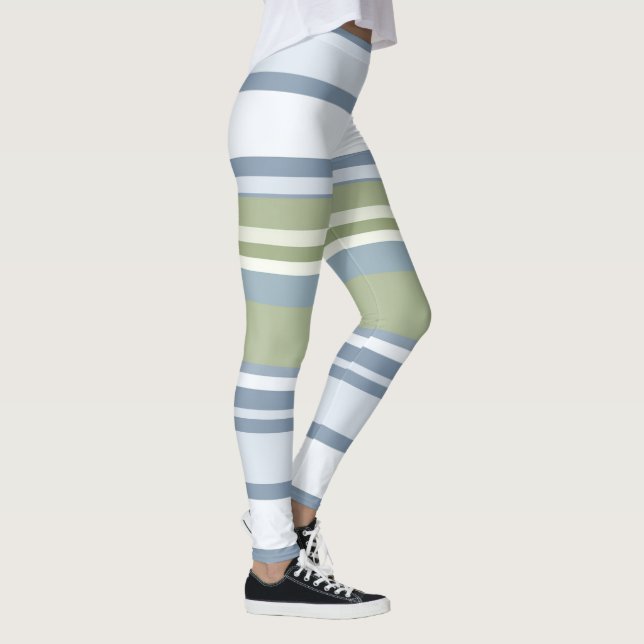 Dark Pastel Blue and Spring Rain Stripes Leggings (Höger)